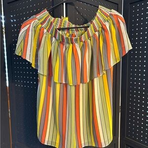 CAbi Multicolor Striped Off-Shoulder Blouse